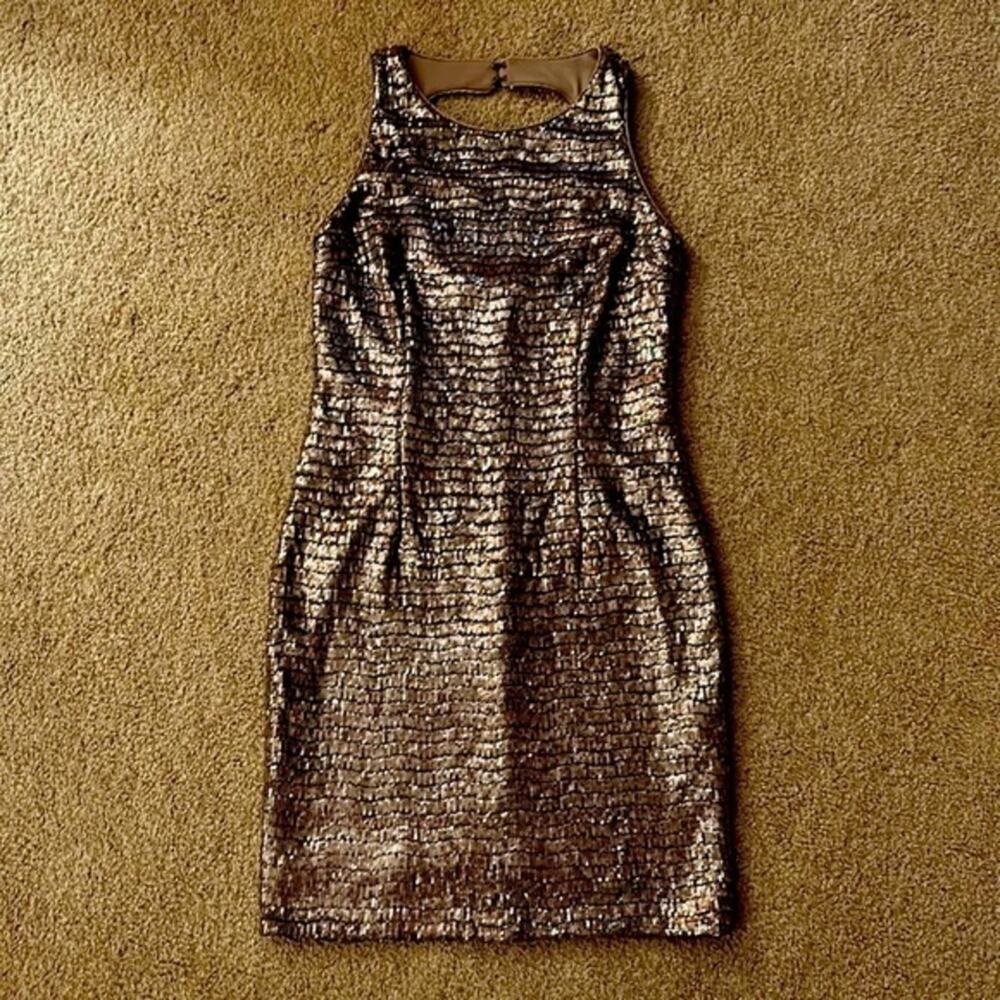Gorgeous Bronze/Gold Sequined Betsy & Adam Dress Size 6